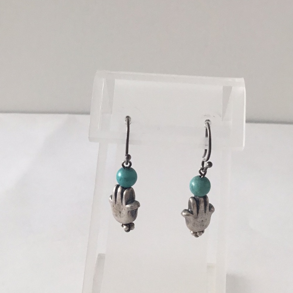Sterling silver pewter hamsa turquoise earrings